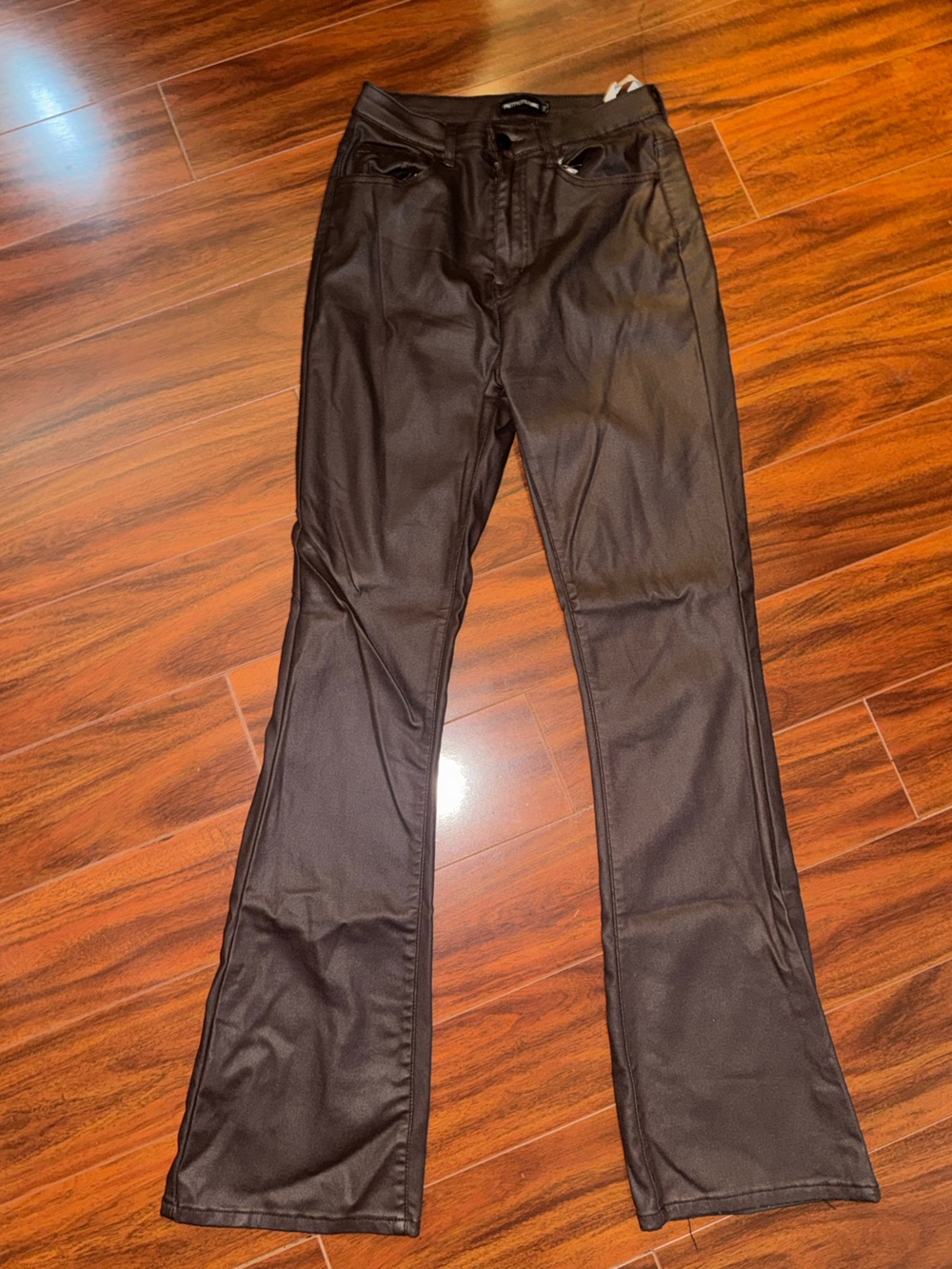 PrettyLittleThing Brown Faux-Leather Flared Pants
